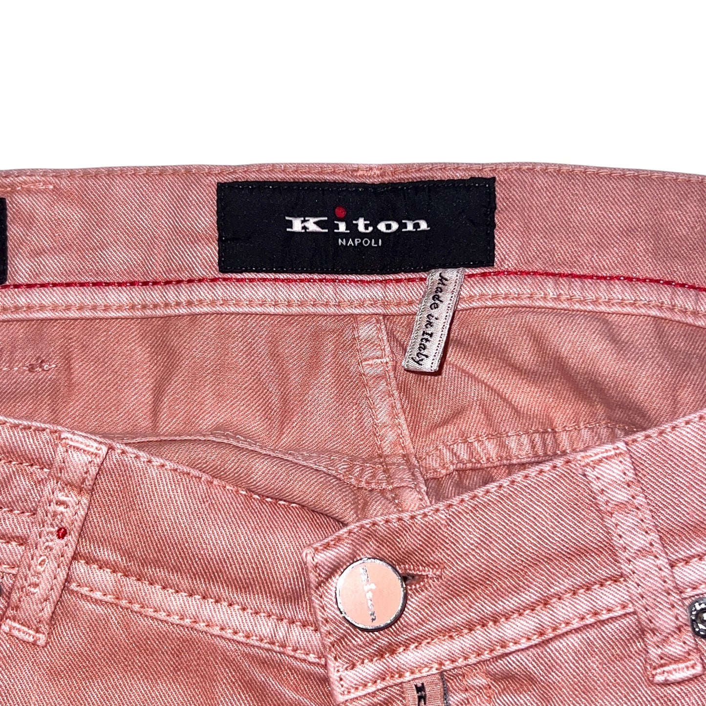 20万 新品 Kiton 総手縫い コーラルピンク 5ポケット パンツ 32