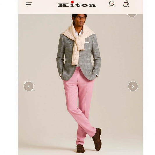 27万 新品 Kiton 総手縫い ウール100% ピンク 5ポケット パンツ 32