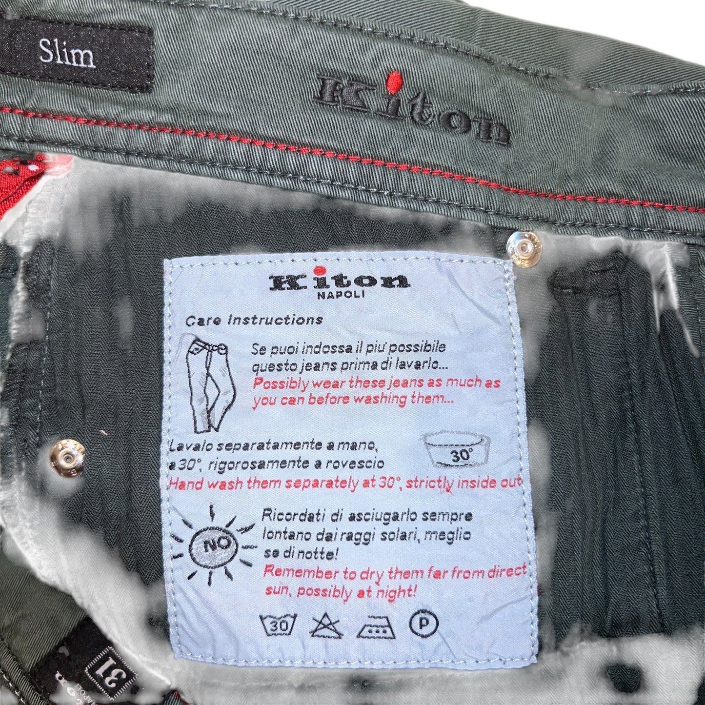 19万 新品 Kiton 総手縫い グリーングレー リヨセル 5ポケット パンツ