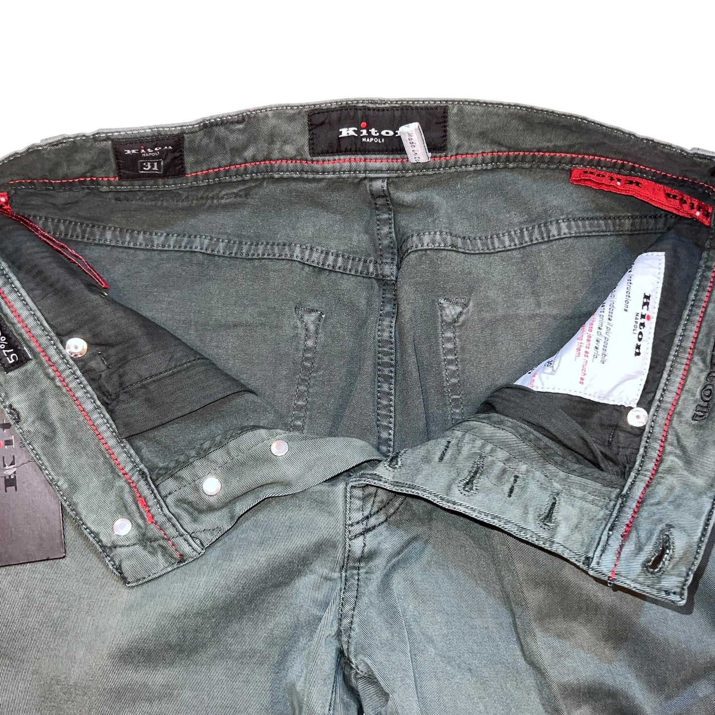 19万 新品 Kiton 総手縫い グリーングレー リヨセル 5ポケット パンツ