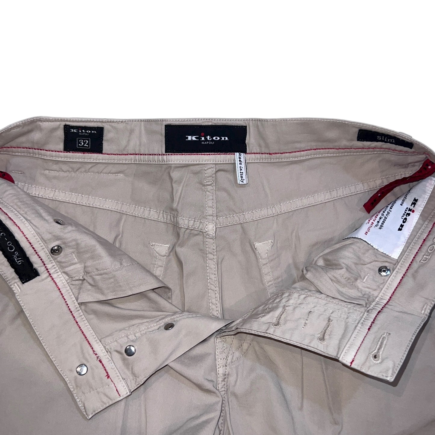 19万 新品 Kiton 総手縫い ウォッシュド グレージュ パンツ 32