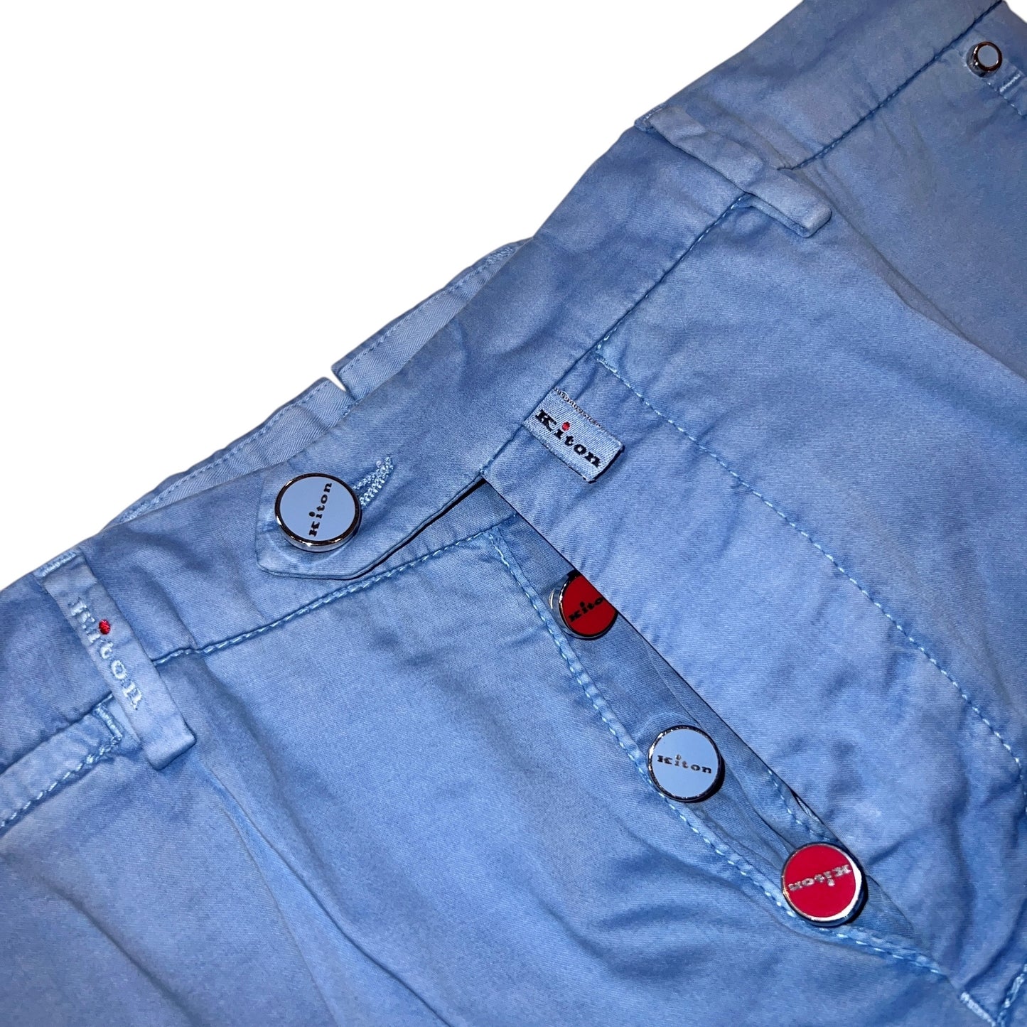 22万 新品 Kiton 総手縫い シルク スカイブルー チノ パンツ 32