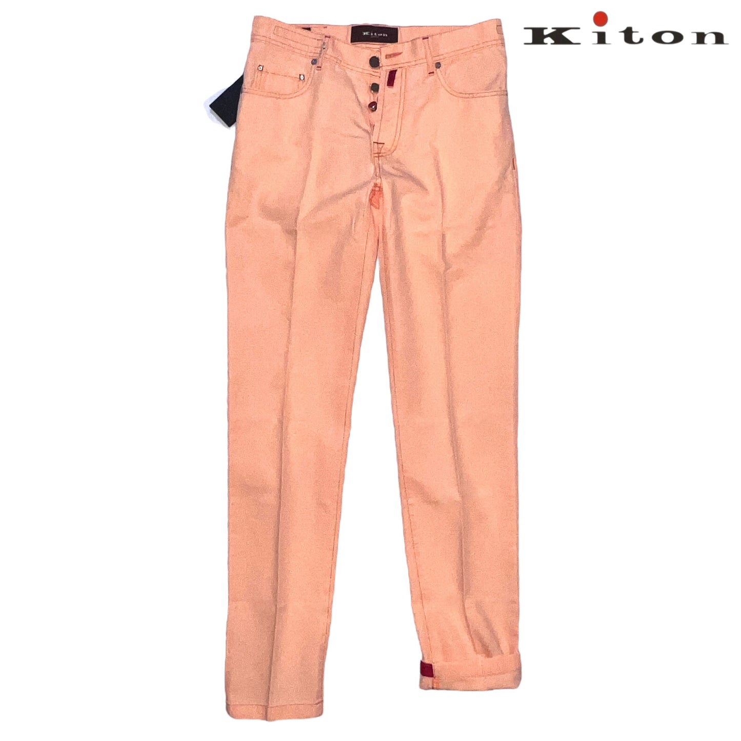 19万 新品 Kiton 総手縫い ダンガリー オレンジ デニム パンツ 32