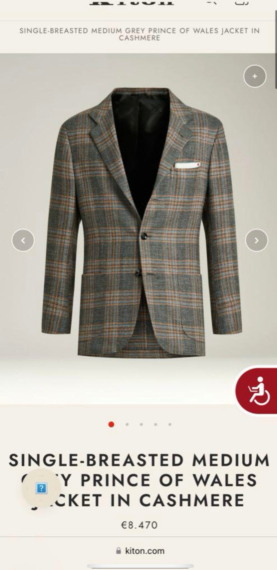 RRP$12810 [new] Kiton Cashmere93% Silk7% Jacket gray/pink