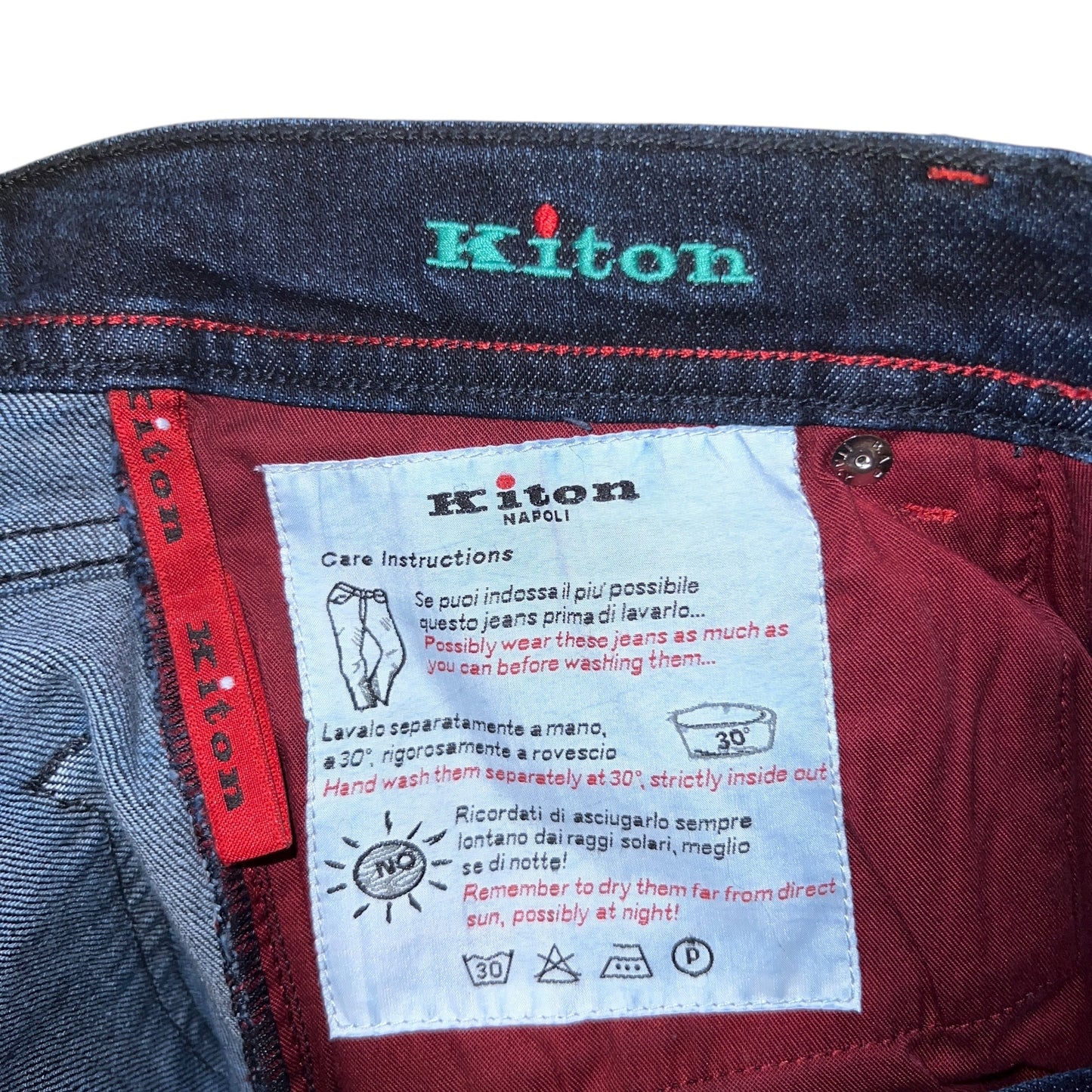 18万 新品 Kiton 総手縫い インディゴ デニム パンツ 30