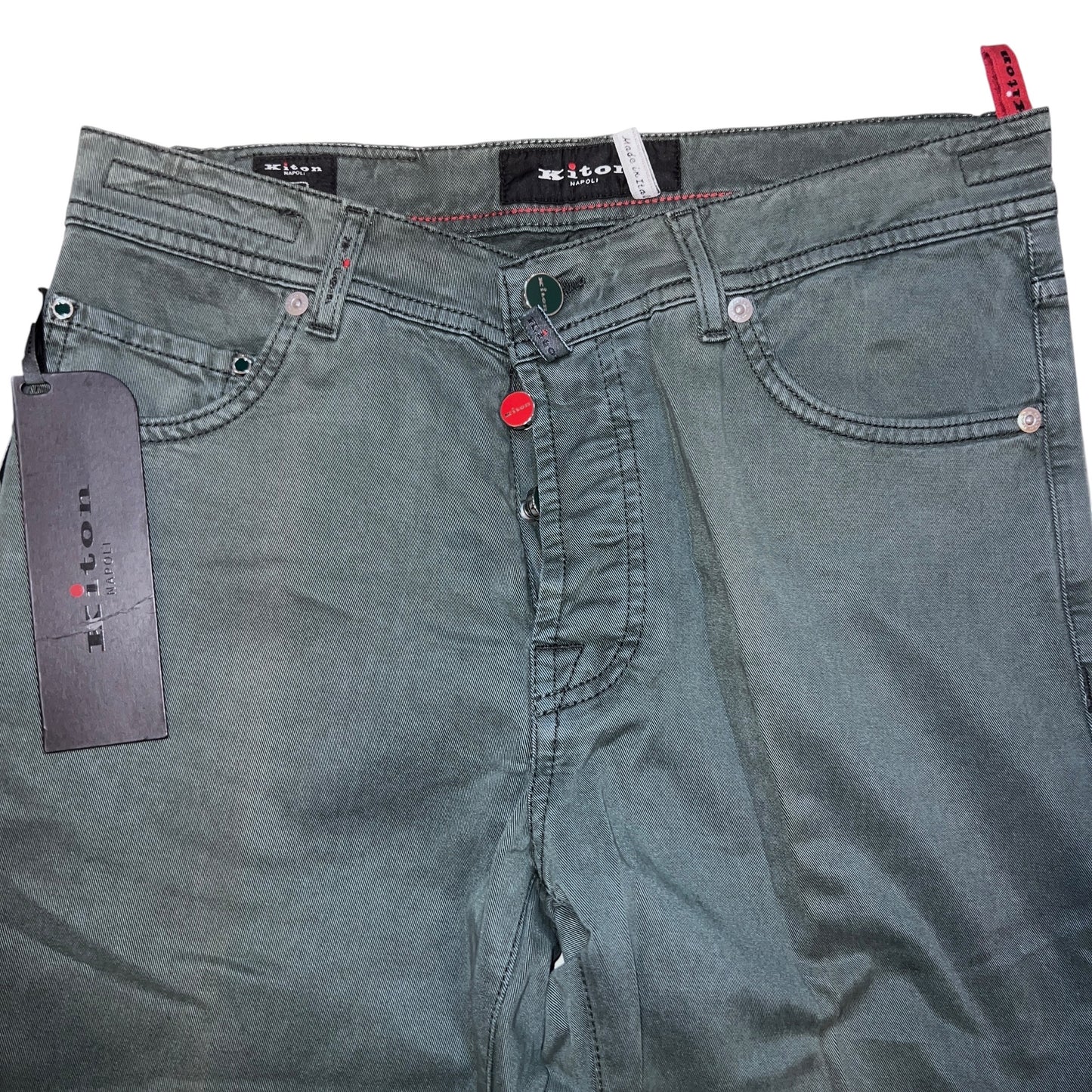 19万 新品 Kiton 総手縫い グリーングレー リヨセル 5ポケット パンツ
