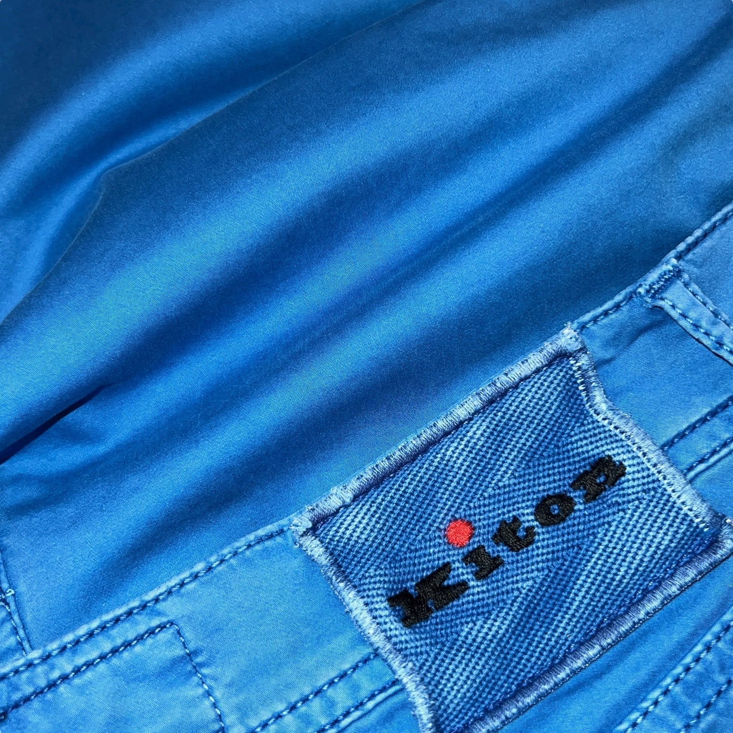 19万 新品 Kiton 総手縫い ウォッシュドスカイエメラルド パンツ 32