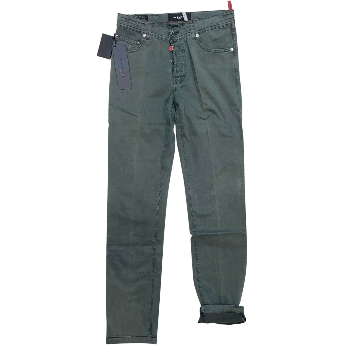 19万 新品 Kiton 総手縫い グリーングレー リヨセル 5ポケット パンツ