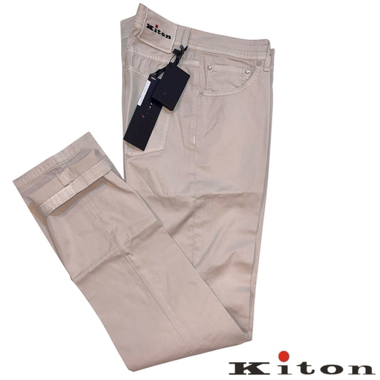 19万 新品 Kiton 総手縫い ウォッシュド グレージュ パンツ 32