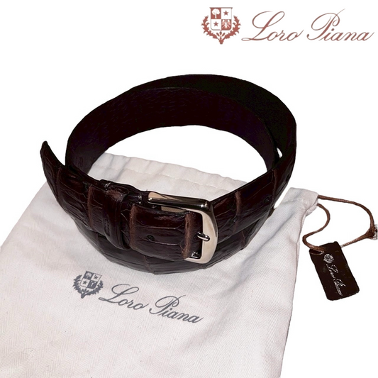 RRP$2700 [new] 42万 【7日間限定】 Loro Piana Crocodile Leather Belt Brown 90