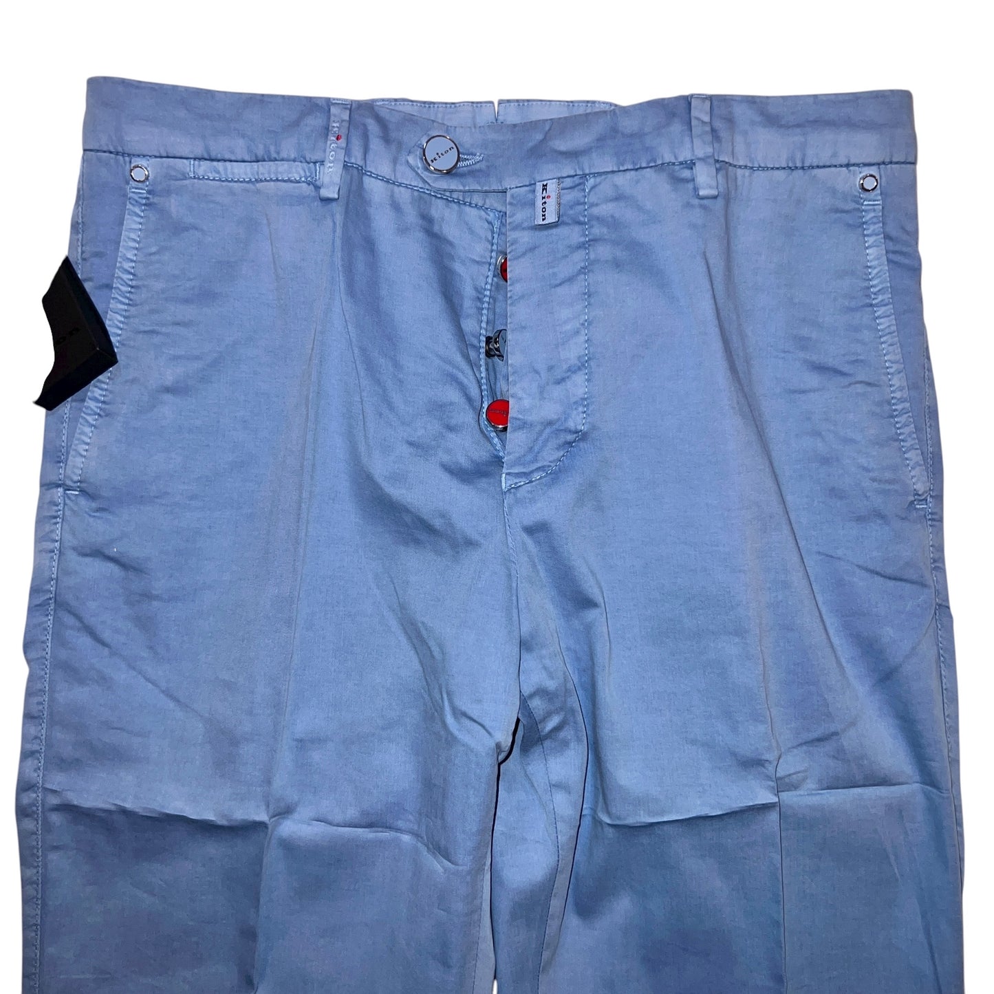 22万 新品 Kiton 総手縫い シルク スカイブルー チノ パンツ 32