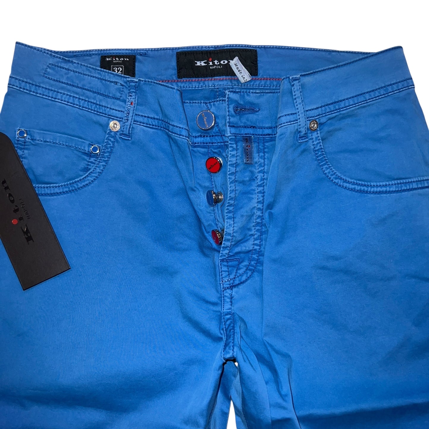 19万 新品 Kiton 総手縫い ウォッシュドスカイエメラルド パンツ 32