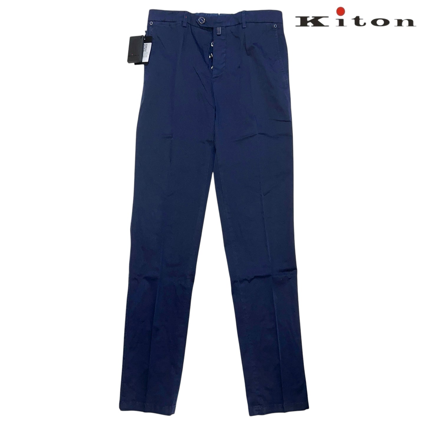 19万 新品 Kiton 総手縫い 洗い ダークブルー チノ パンツ 32