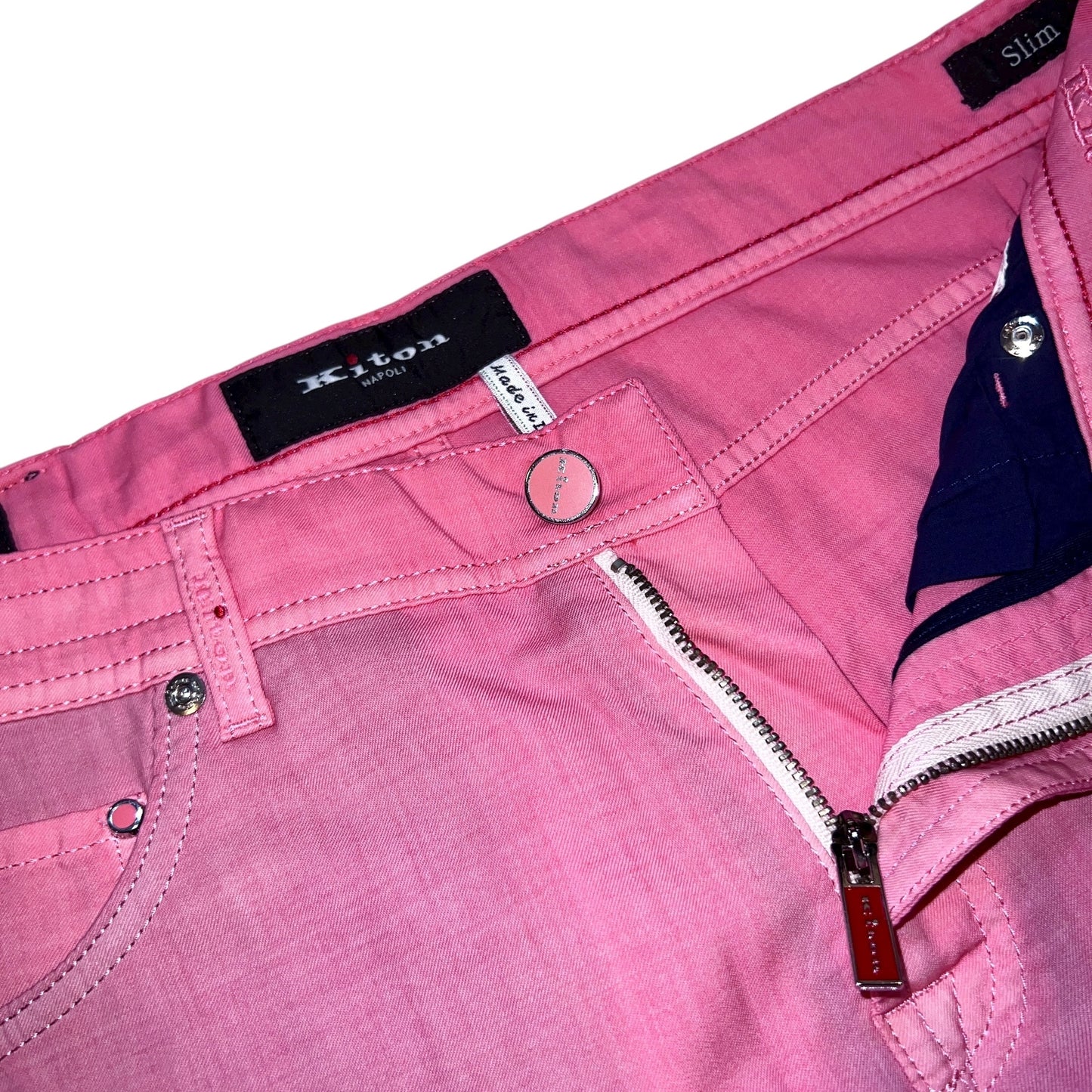 27万 新品 Kiton 総手縫い ウール100% ピンク 5ポケット パンツ 32