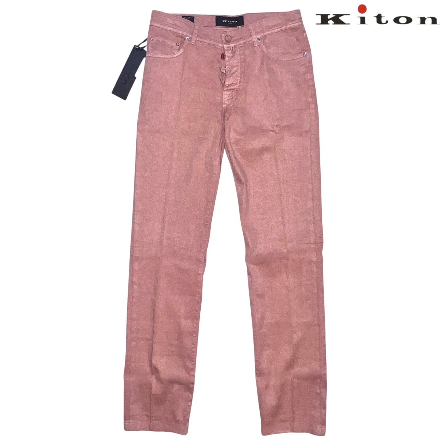 20万 新品 Kiton 総手縫い コーラルピンク 5ポケット パンツ 32