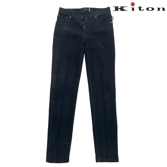 21万 新品 Kiton 総手縫い 細コーデュロイ 5ポケット パンツ 青 32