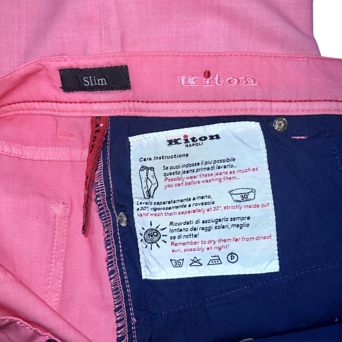 27万 新品 Kiton 総手縫い ウール100% ピンク 5ポケット パンツ 32