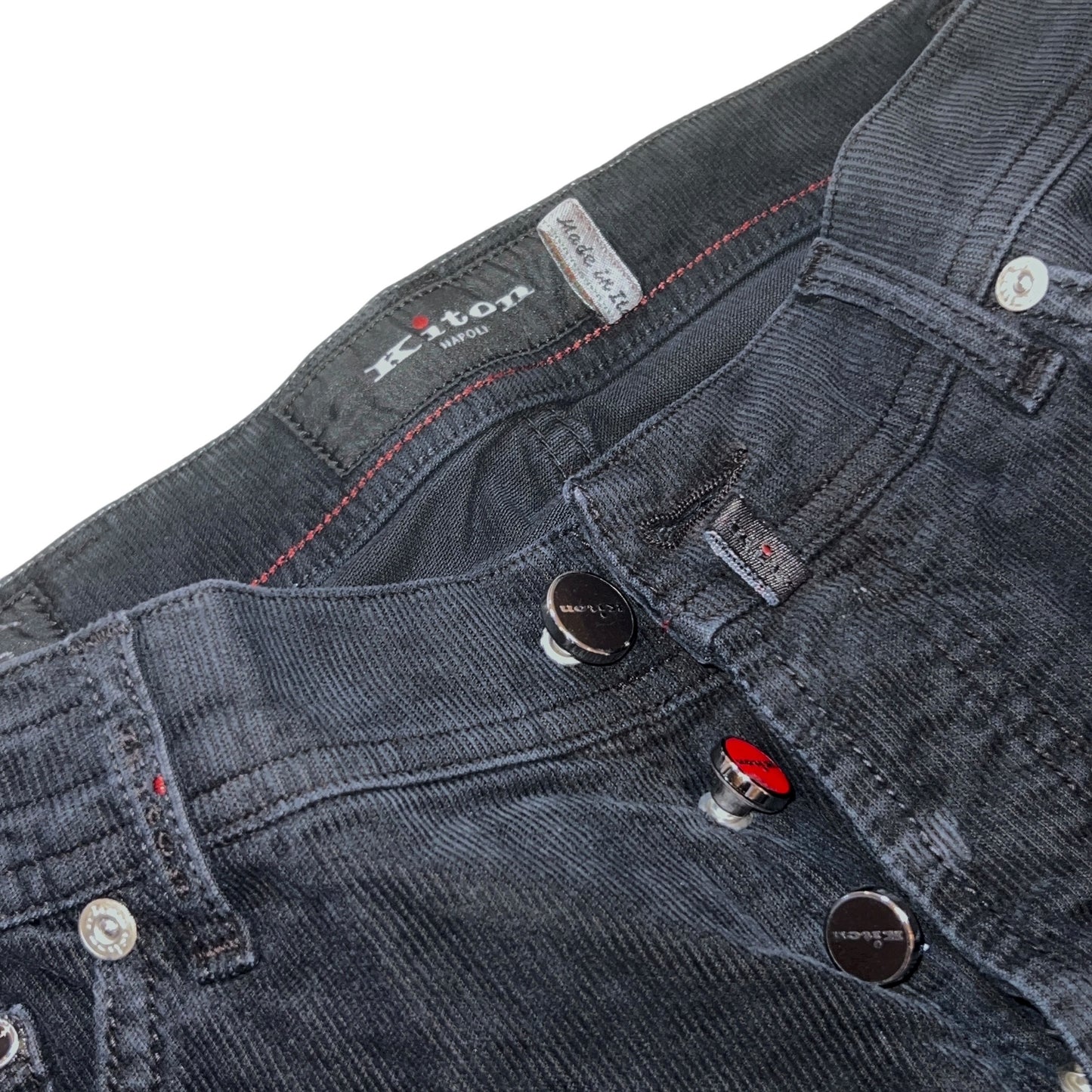 21万 新品 Kiton 総手縫い 細コーデュロイ 5ポケット パンツ 青 32