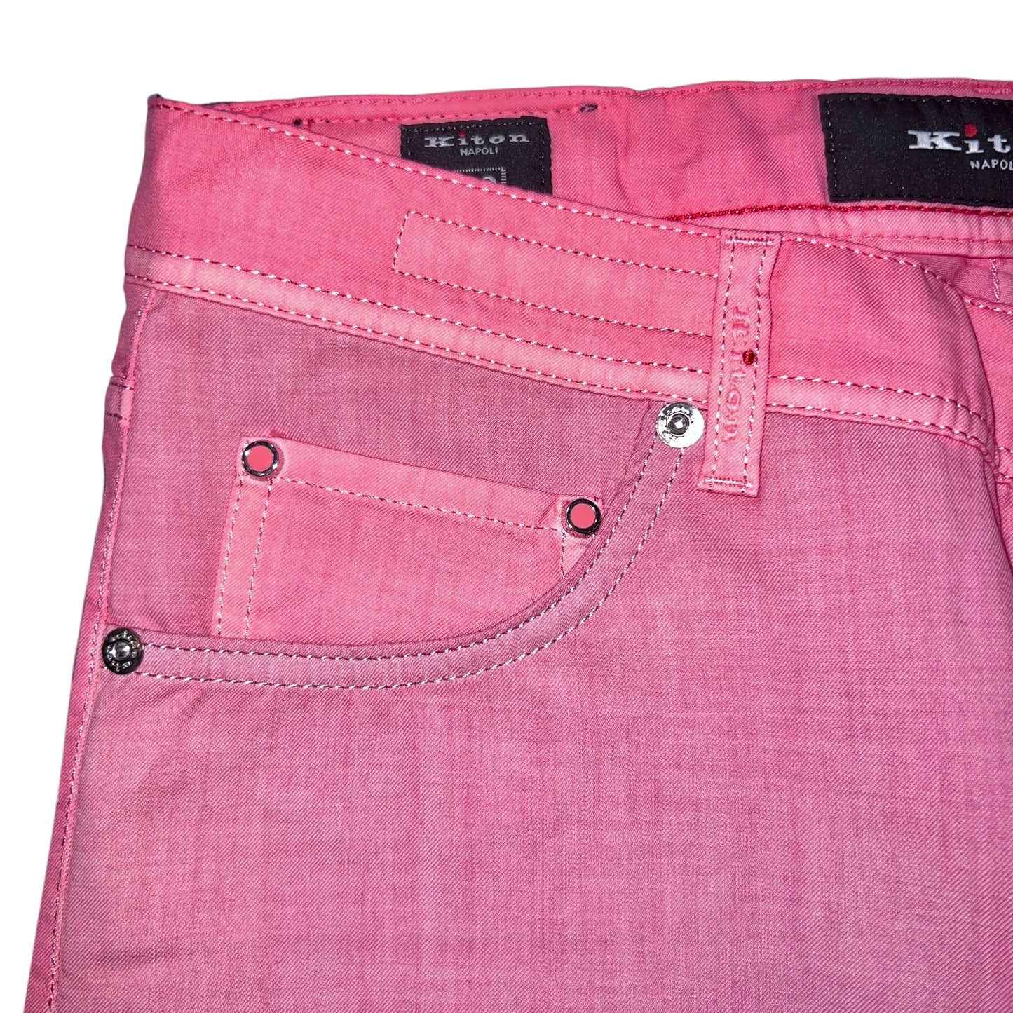 27万 新品 Kiton 総手縫い ウール100% ピンク 5ポケット パンツ 32