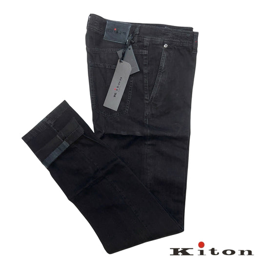 24万 新品 Kiton 総手縫い カシミア ヘリンボーンブラック パンツ 32