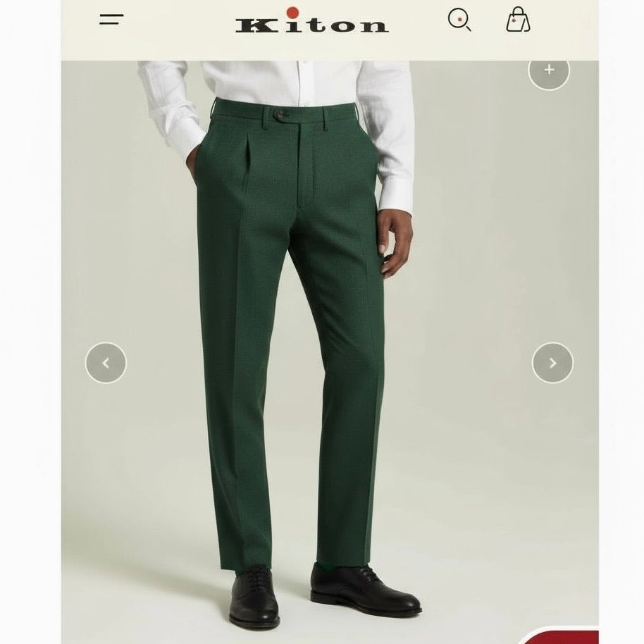 27万 新品 Kiton 総手縫い グリーン コットンリネン 5ポケット パンツ