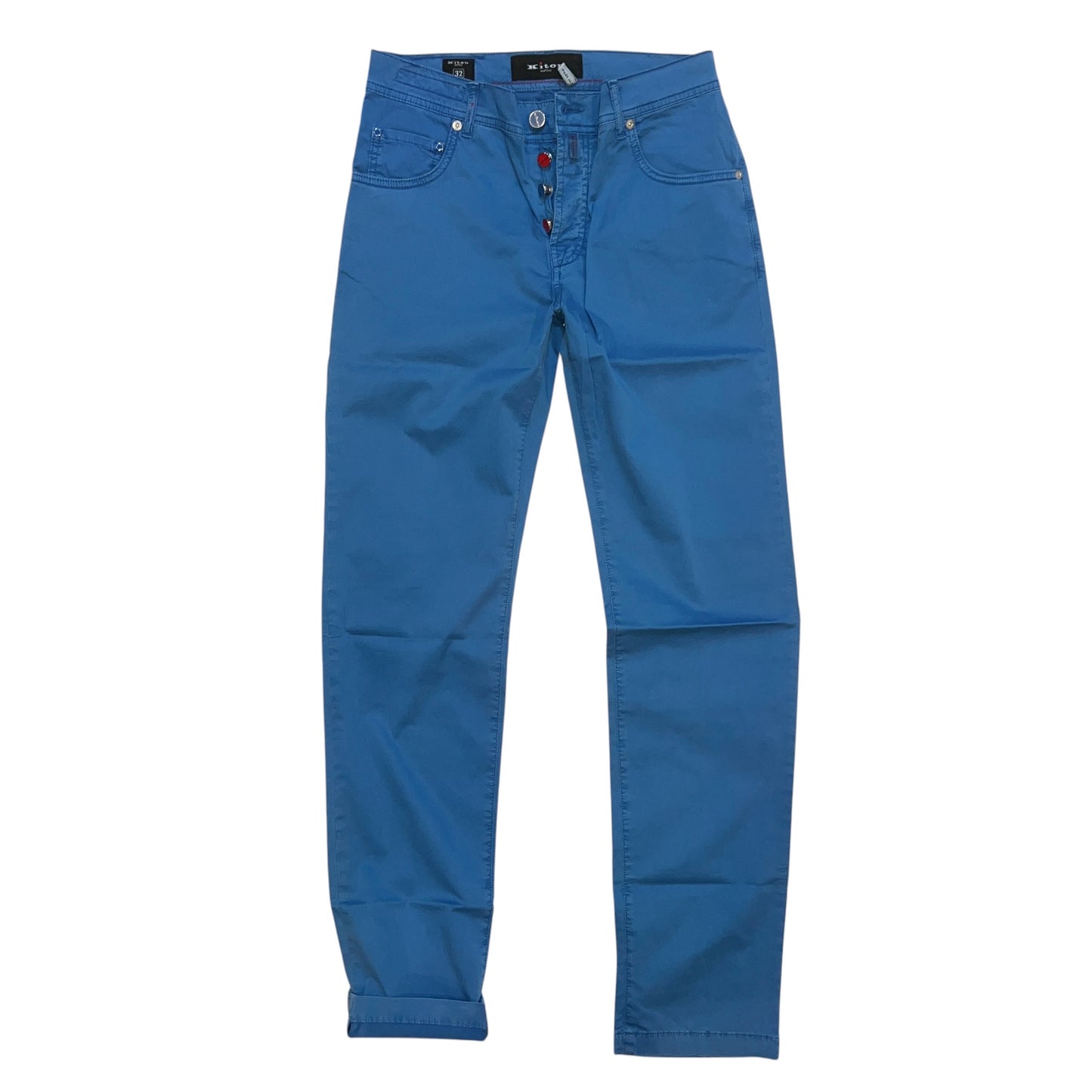 19万 新品 Kiton 総手縫い ウォッシュドスカイエメラルド パンツ 32