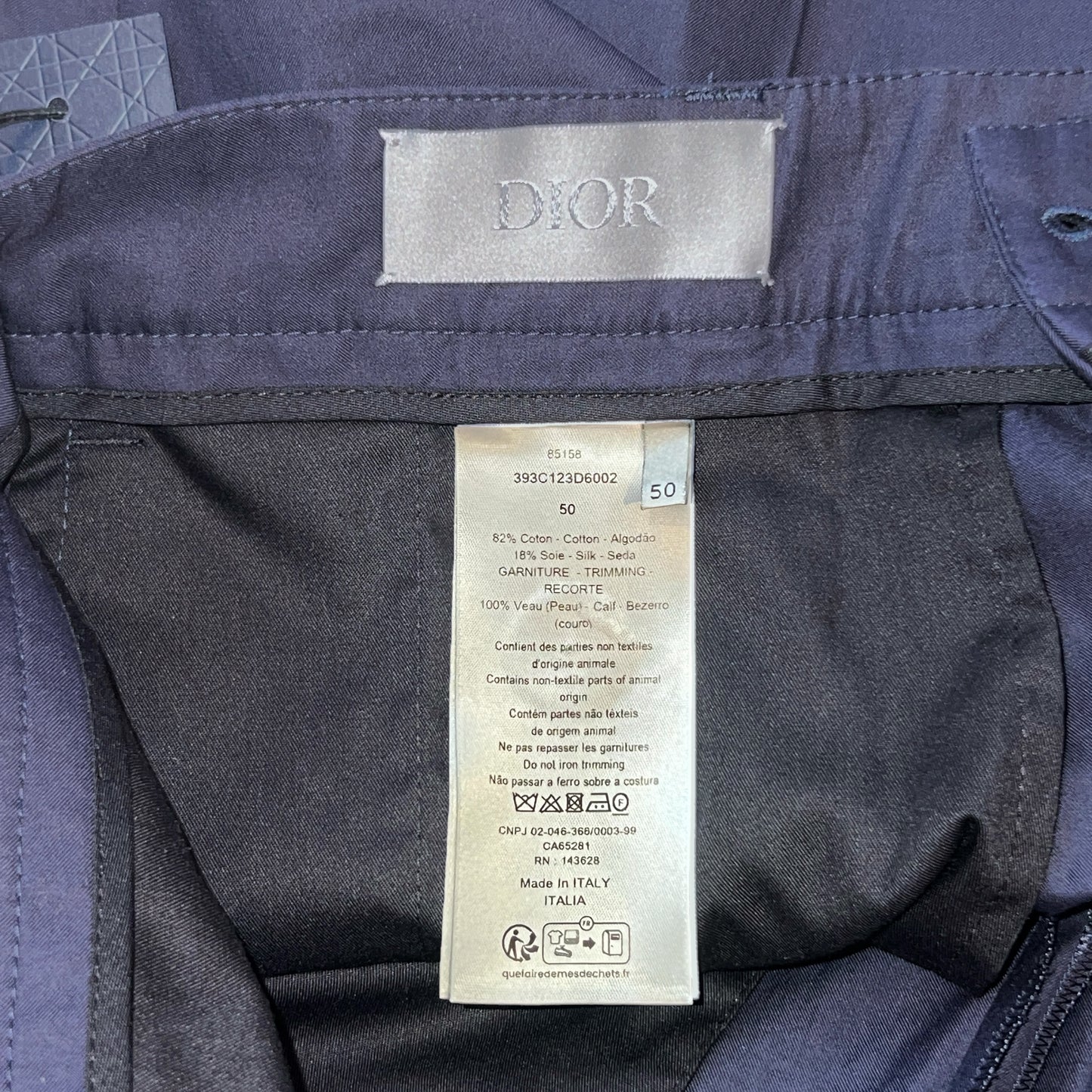 RRP$2500［new］ DIOR Silk Cotton Leather Pants DeepBlue 50