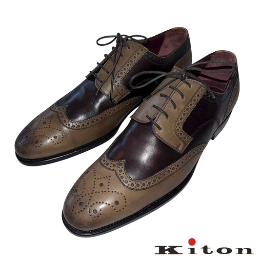120万 新品 Kiton ビスポーク シューズ メダリオン カーキ/茶ボルドー