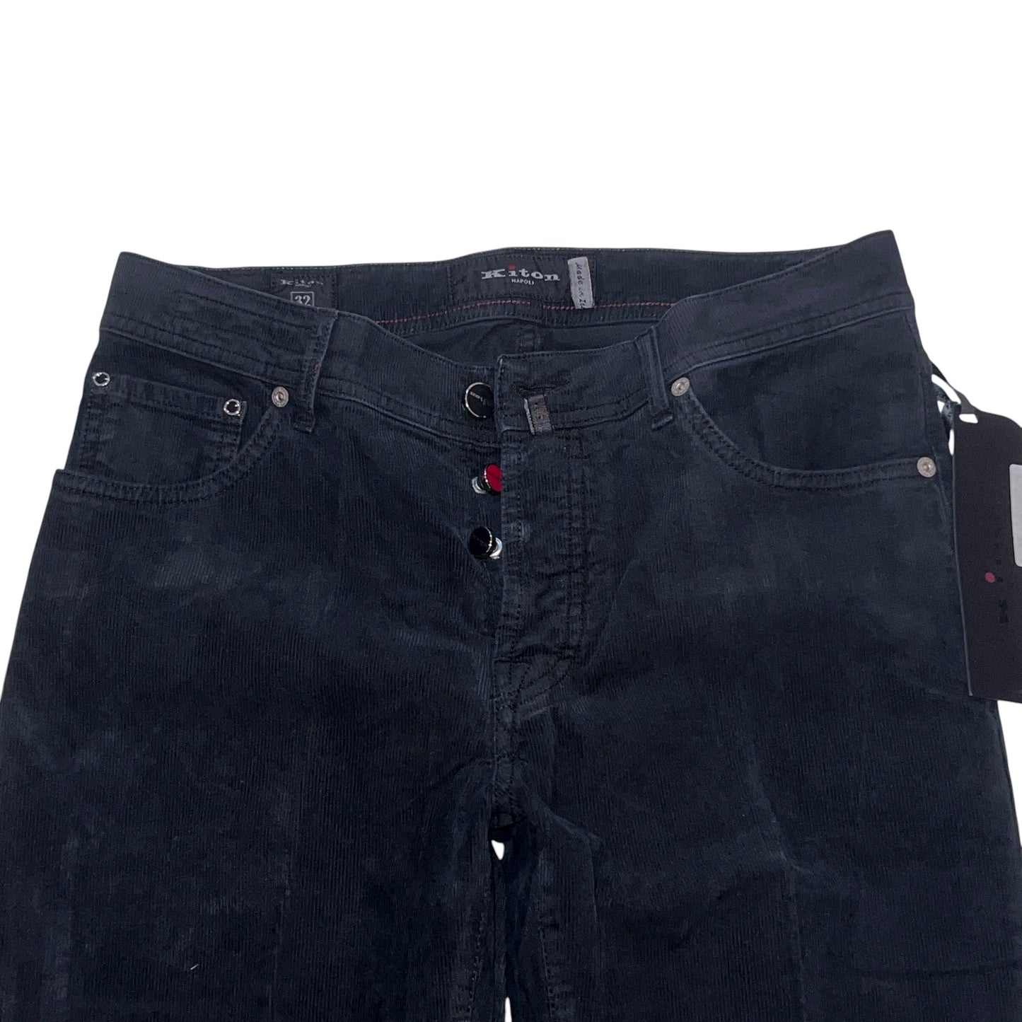 21万 新品 Kiton 総手縫い 細コーデュロイ 5ポケット パンツ 青 32