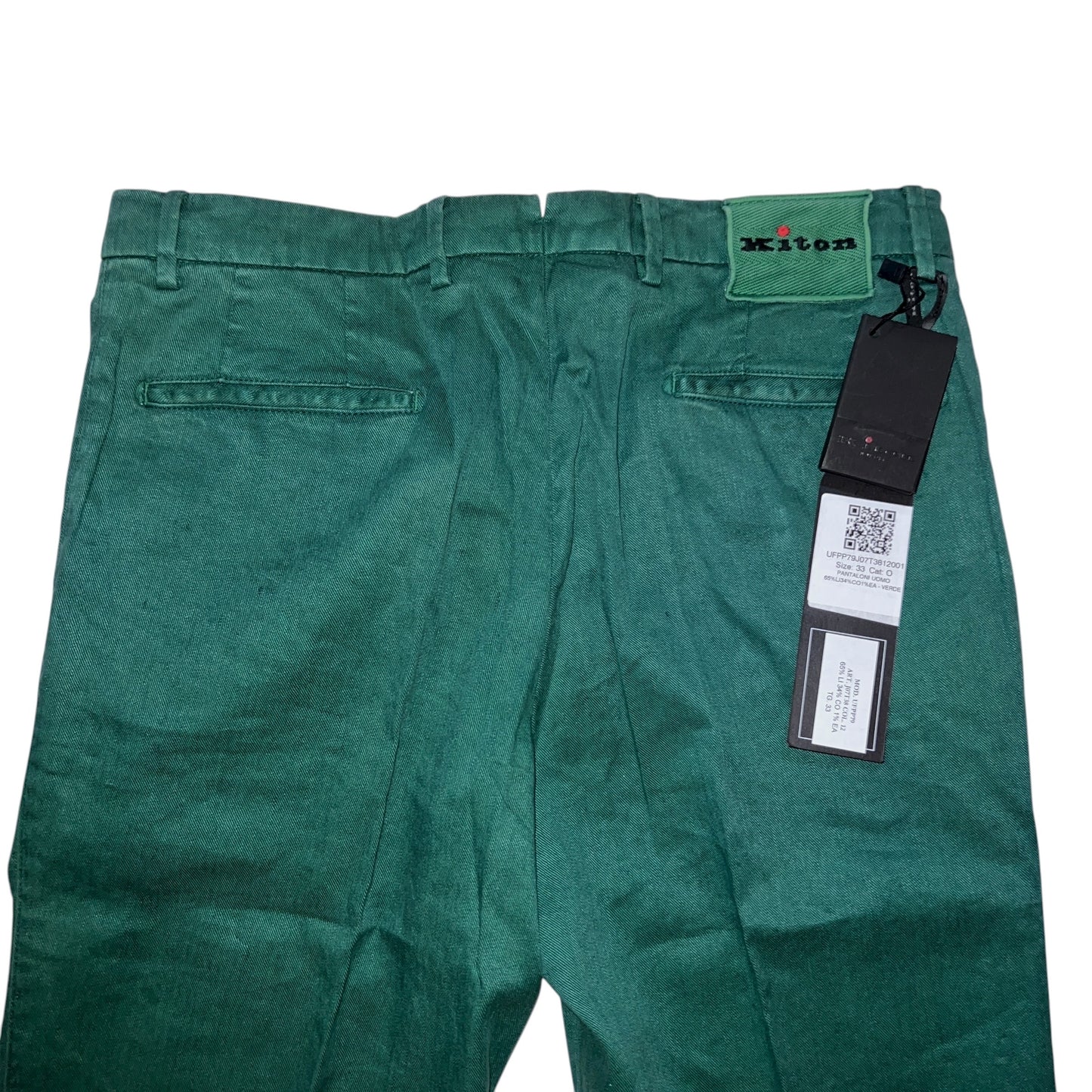 27万 新品 Kiton 総手縫い グリーン コットンリネン 5ポケット パンツ