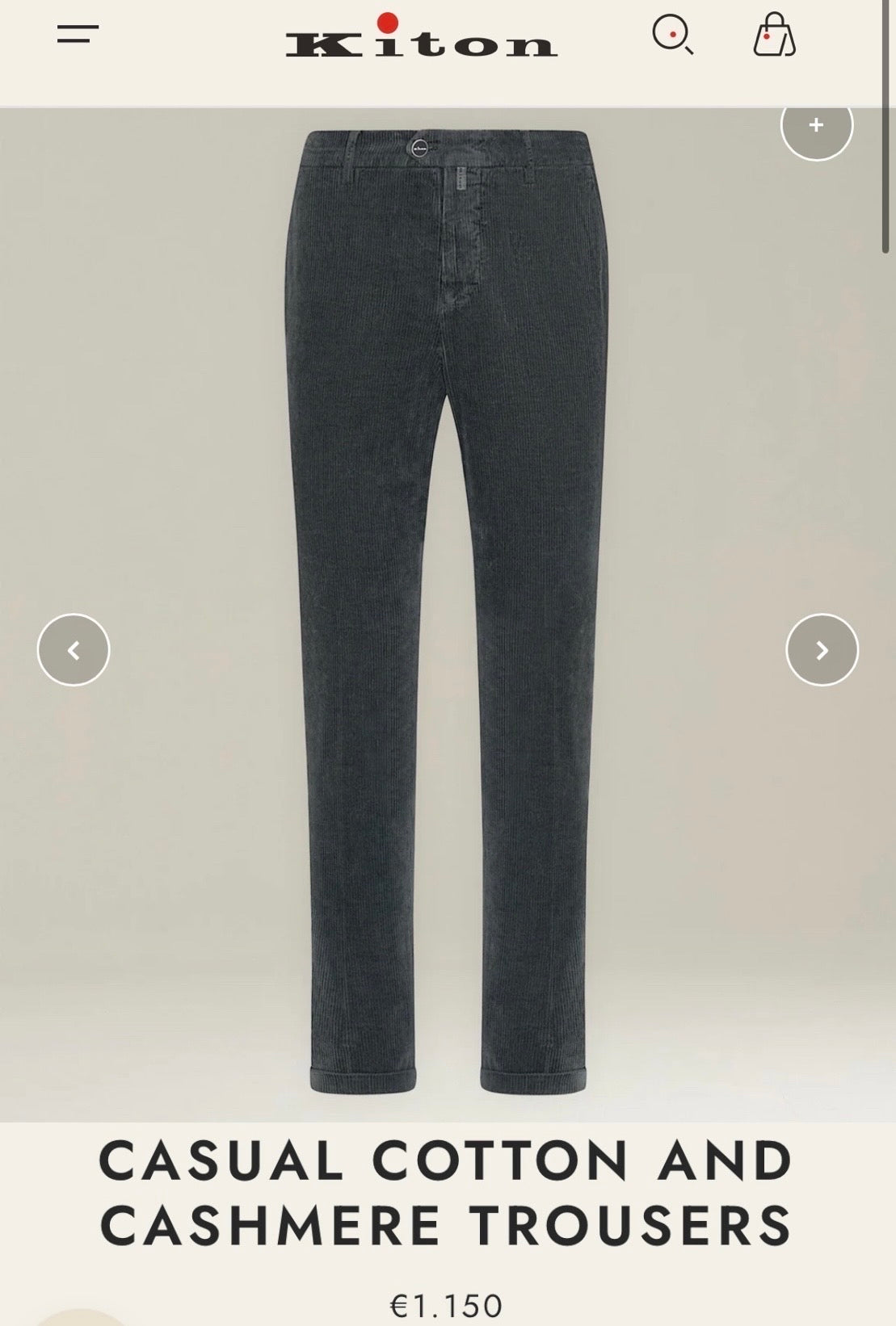 21万 新品 Kiton 総手縫い 細コーデュロイ 5ポケット パンツ 青 32