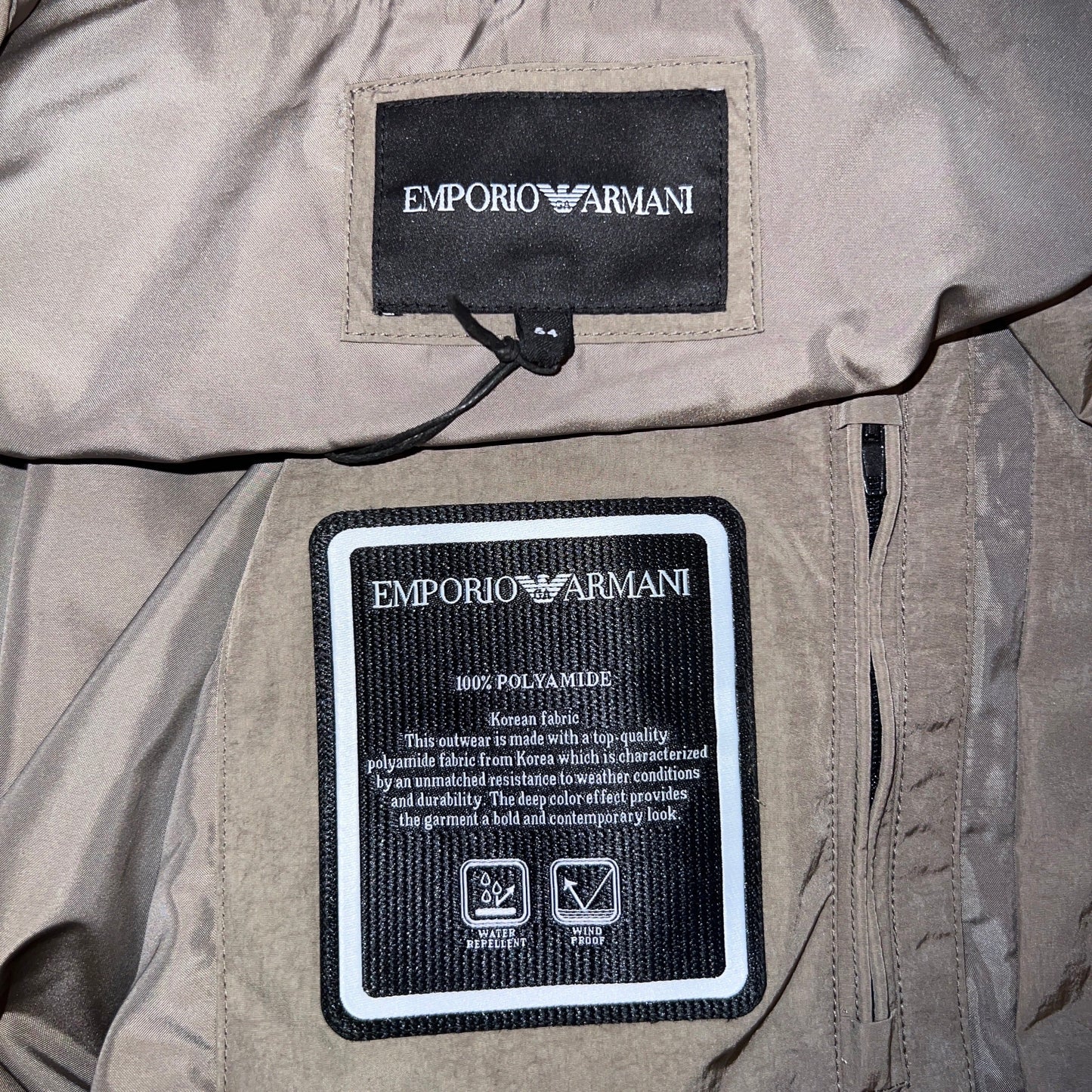 $1350 EMPORIO ARMANI All-weather blouson Khaki 52