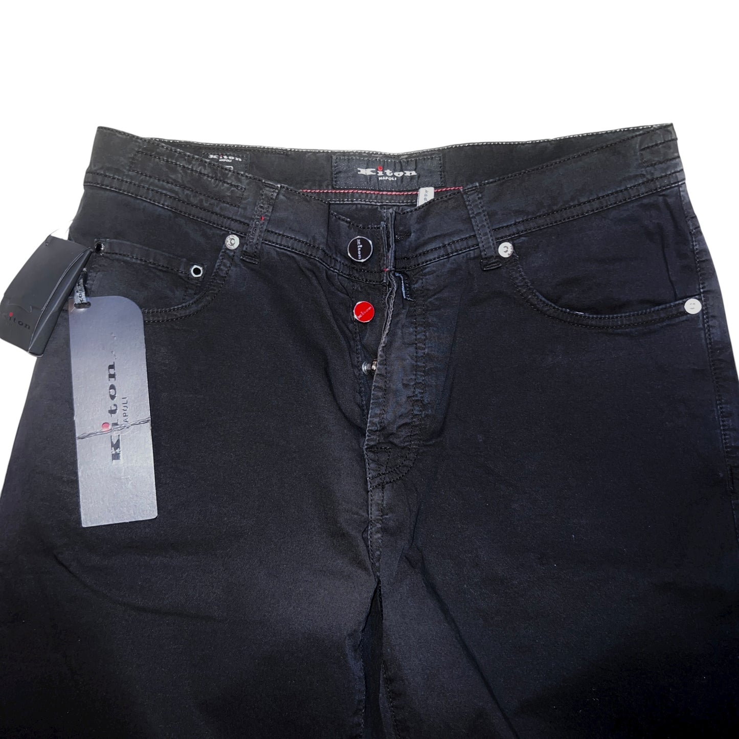 19万 新品 Kiton 総手縫い ワンウォッシュ ブラック パンツ 32