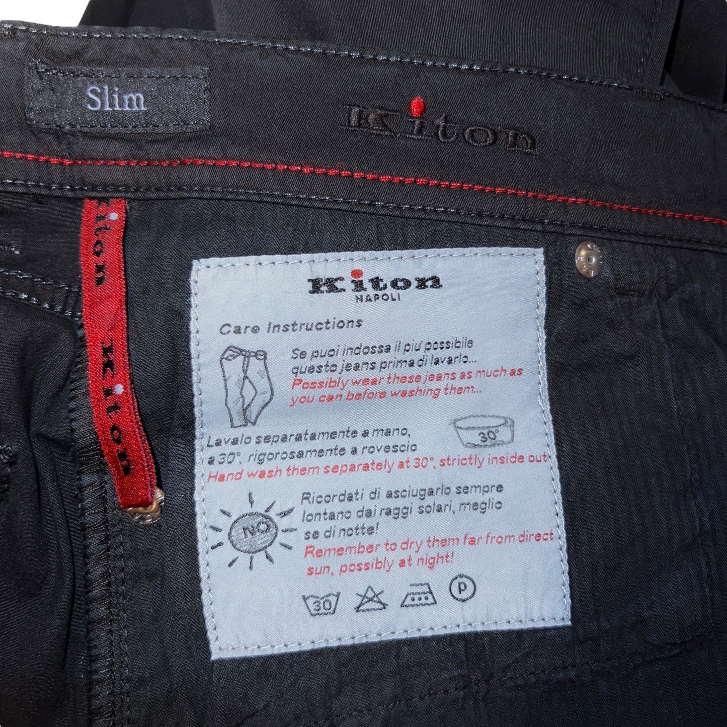 19万 新品 Kiton 総手縫い ワンウォッシュ ブラック パンツ 32
