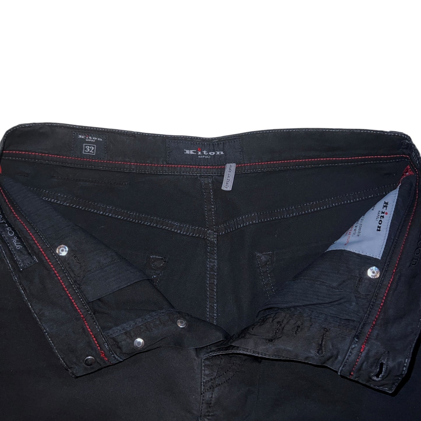19万 新品 Kiton 総手縫い ワンウォッシュ ブラック パンツ 32