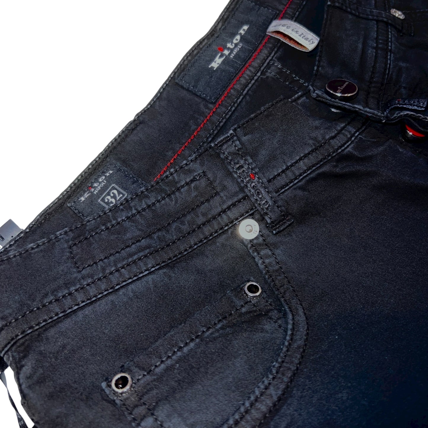 19万 新品 Kiton 総手縫い ワンウォッシュ ブラック パンツ 32