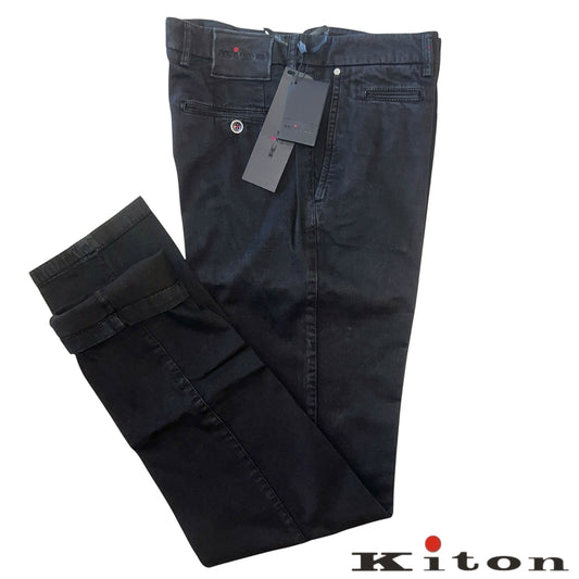 23万 新品 Kiton 総手縫い カシミア混 ウォッシュドブラック パンツ 32