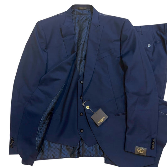 80万 一日限定出品 CORNELIANI ITALY 3Pスーツ ダイヤ織り 青 56