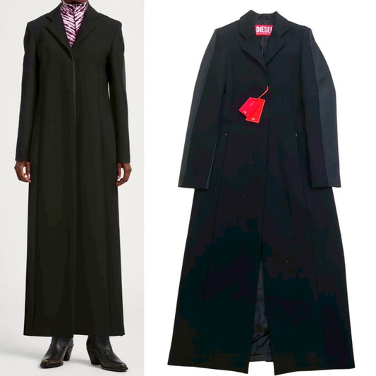 19万 新品 DIESEL 超ロングコート ミニマル 黒 バージンウール 42
