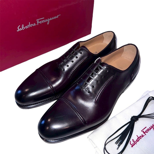 33万 新品 FERRAGAMO (最高峰)TRAMEZZA オックスフォード レザーシューズ 茶 7.5EEE