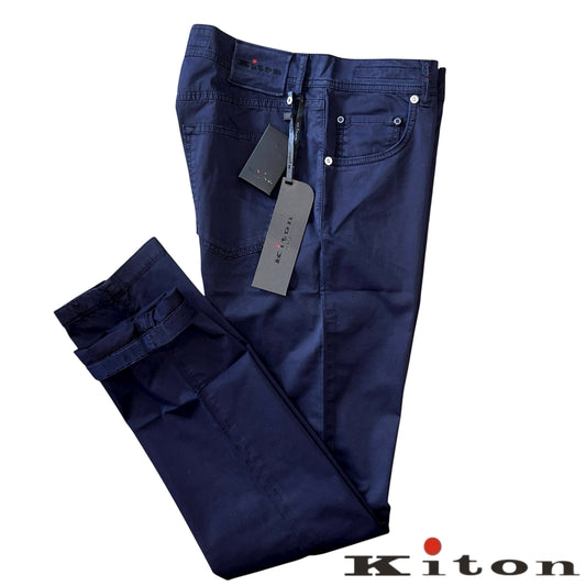 19万 新品 Kiton 総手縫い 定番 ウォッシュド紺 5ポケ パンツ 32
