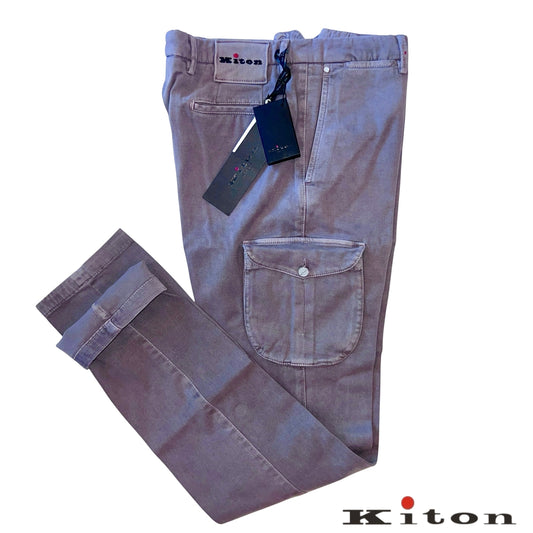 21万 新品 Kiton 総手縫い 妙味 アッシュド紫グレー カーゴパンツ 32