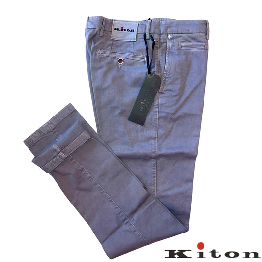 23万 新品 Kiton 総手縫い 妙味 アッシュド紫グレー チノパンツ 32