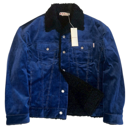 28万 新品 MARNI コーデュロイ ファージャケット 青黒 イタリア製