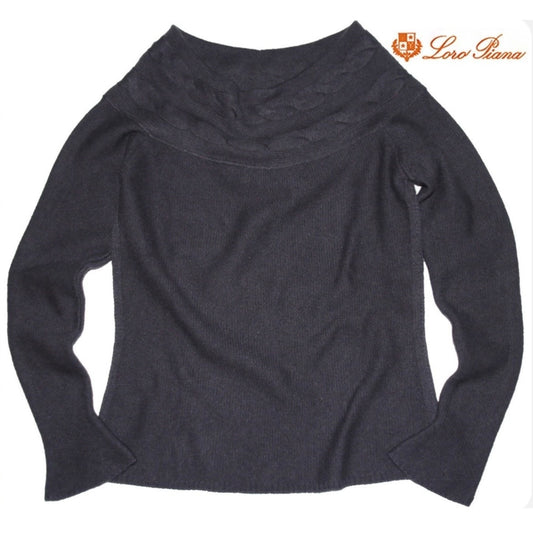 48万 新品◆Loro Piana◆稀少！ベビーカシミア100%◇ボートネック セーター◇紺グレー